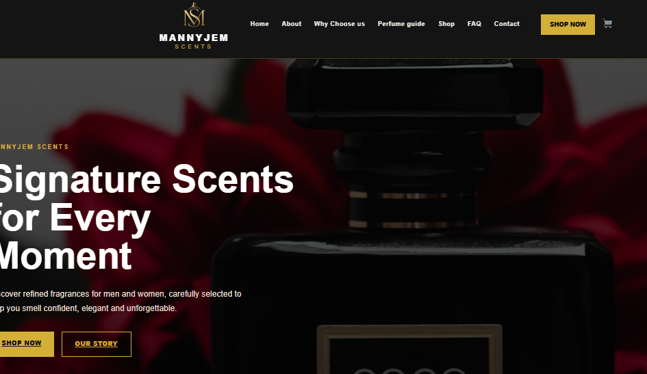 Mannyjem Scents ecommerce website built by AOCHRIS